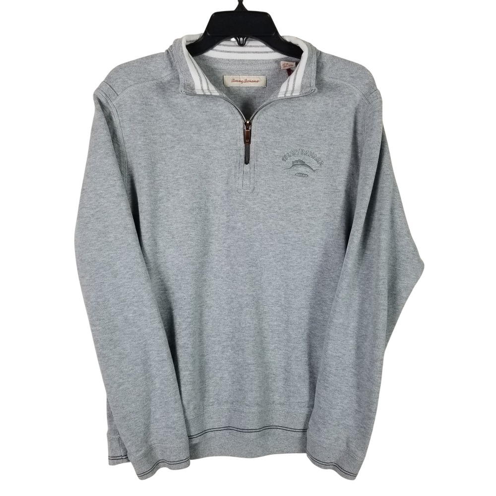 Tommy Bahama Quarter Zip Pullover Men Medium Gray Cotton Embroidered Logo 139